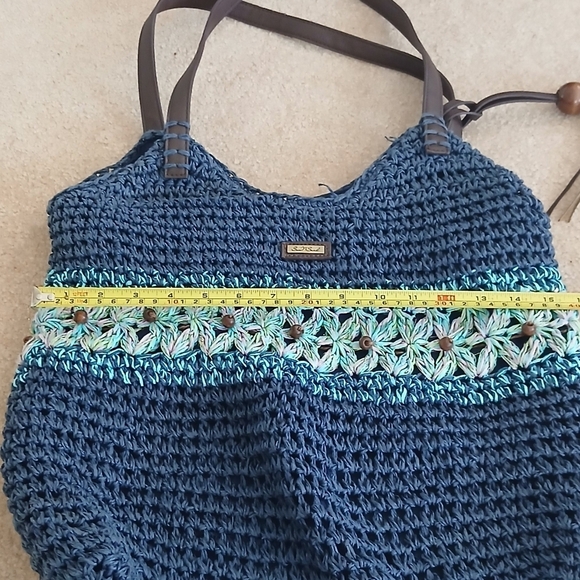 Sun N Sand Beaded Beach Bag Tote NAVY BLUE Lined - Picture 8 of 8